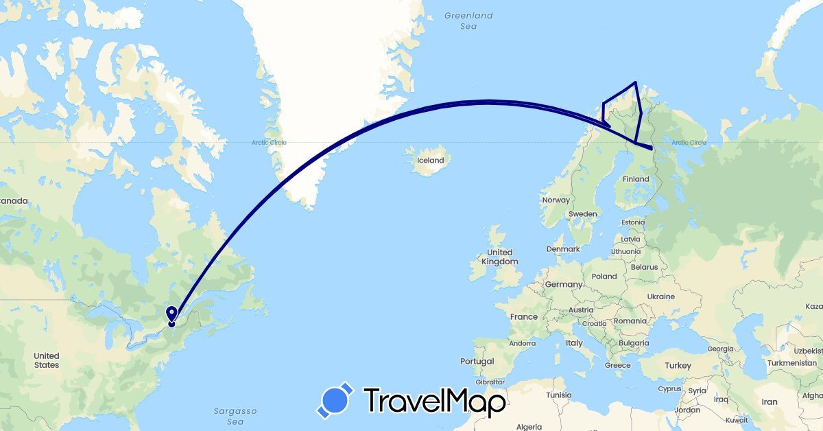 TravelMap itinerary: driving in Canada, Finland, Norway, Sweden (Europe, North America)